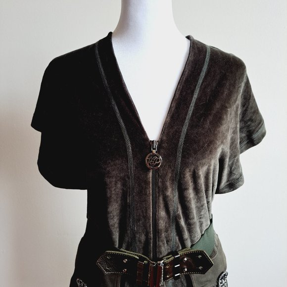 VDP Italian Dark Green Velvet Open back Dress Size 42 - Picture 3 of 16